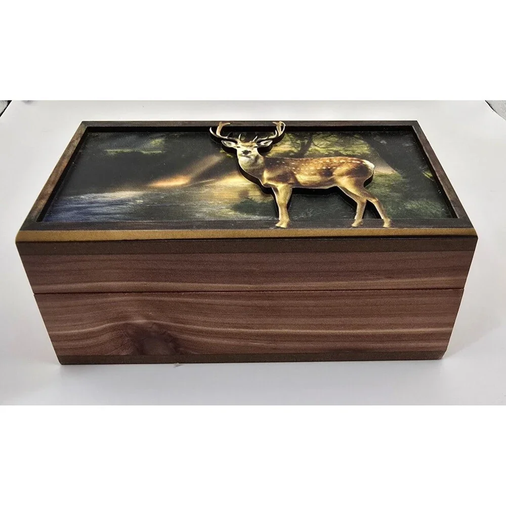 #97218 3D Laser Cut Buck Deer Keepsake Jewelry Wood Cedar Picture Box 7